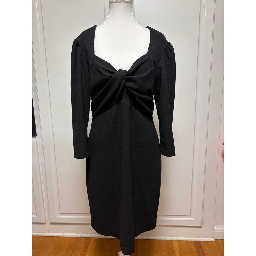 Julia Jordan Black Twist Front Open Back Sheath Dress Long Sleeve Size 12